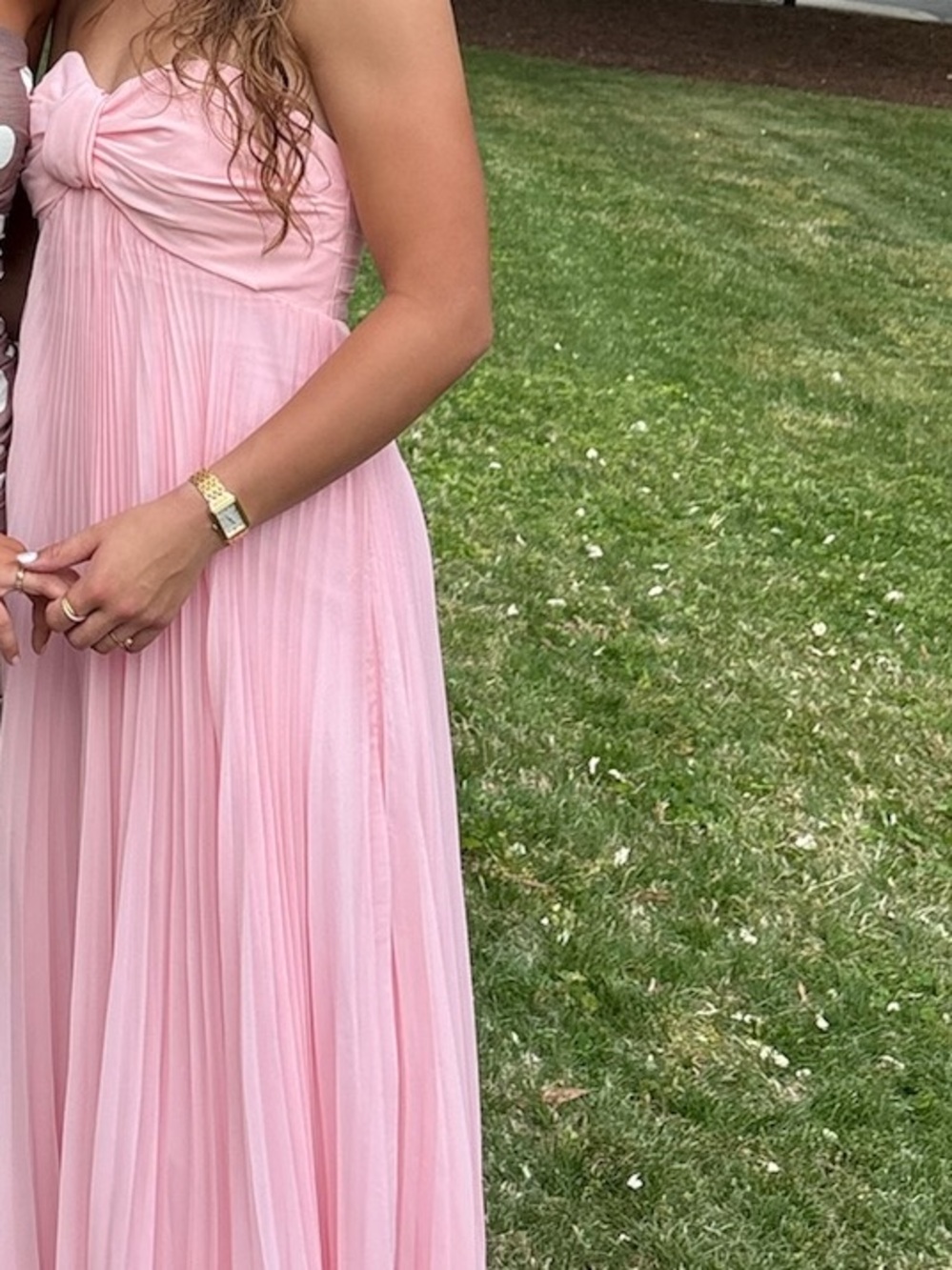 Soft Pink Strapless Pleated Maxi Dress